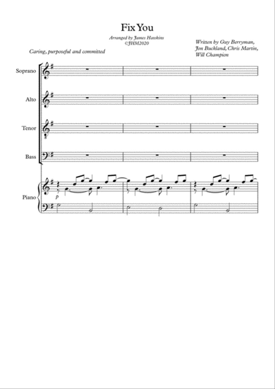 Fix You by Chris Martin 4-Part - Digital Sheet Music