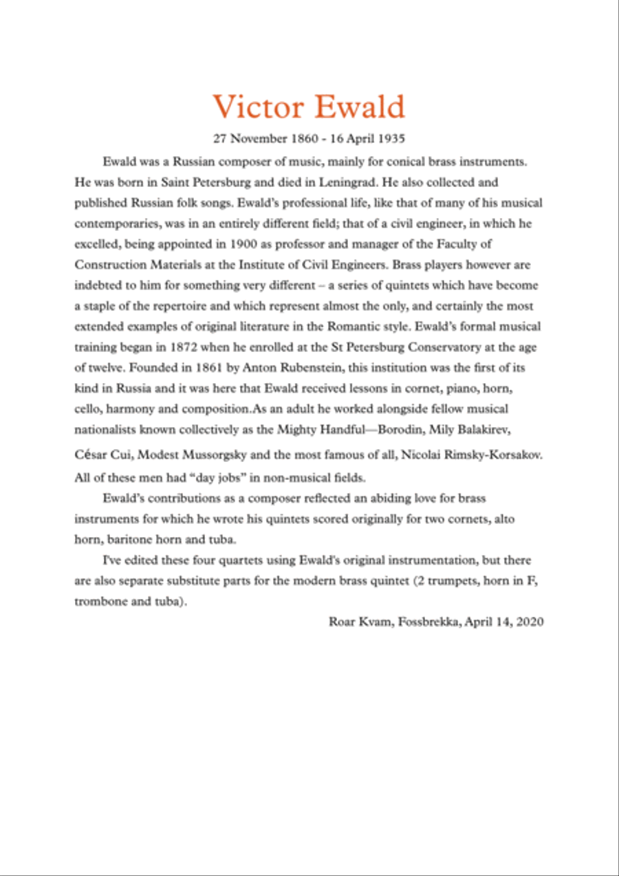 Ewald: Quintet No. 1 for Brass Instruments Brass Ensemble scores gallery preview page 2