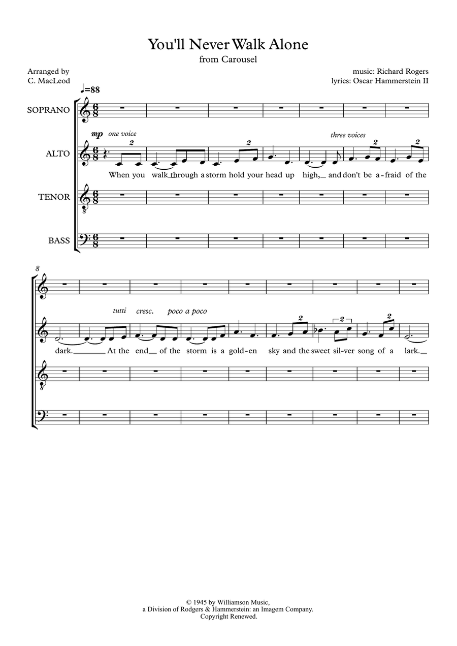 You'll Never Walk Alone You'll Never Walk Alone 4-Part scores gallery preview page 1