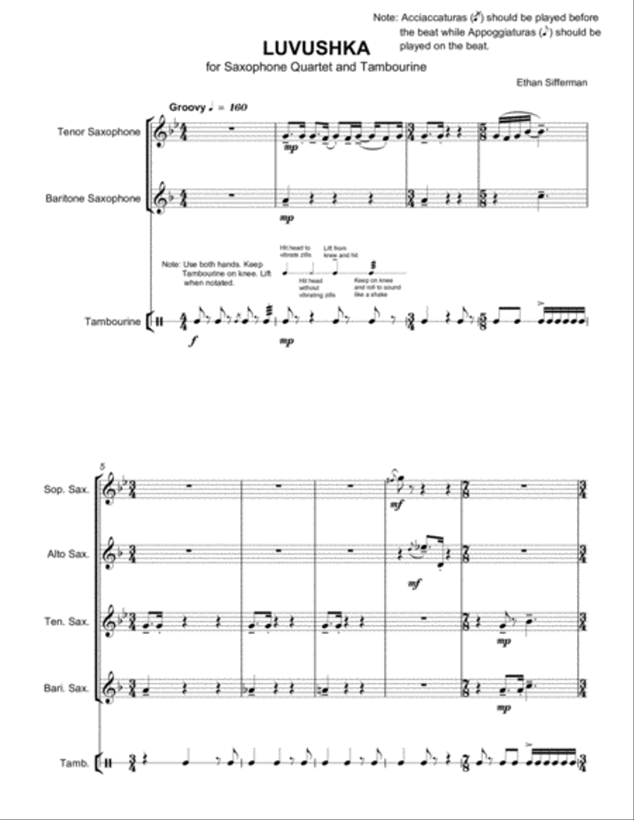 Luvushka - for Saxophone Quartet and Tambourine image number null