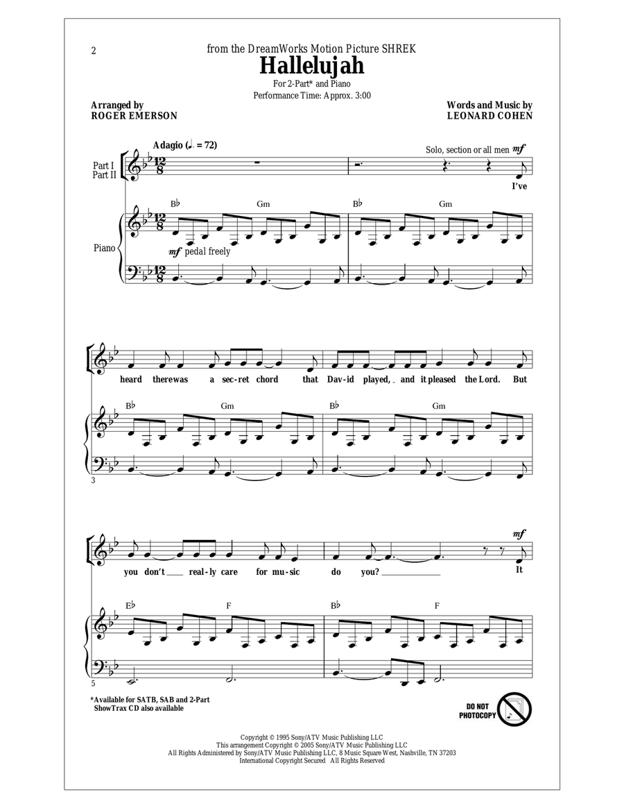 Hallelujah (arr. Roger Emerson) 2-Part scores gallery preview page 1