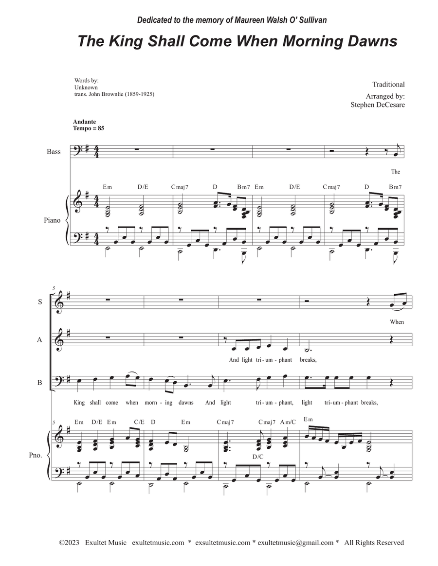 The King Shall Come When Morning Dawns (SAB) 3-Part scores gallery preview page 1