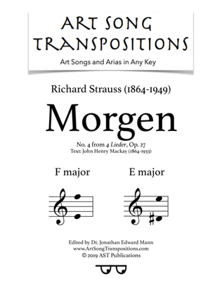 Book cover for STRAUSS: Morgen, Op. 27 no. 4 (transposed to F major and E major)
