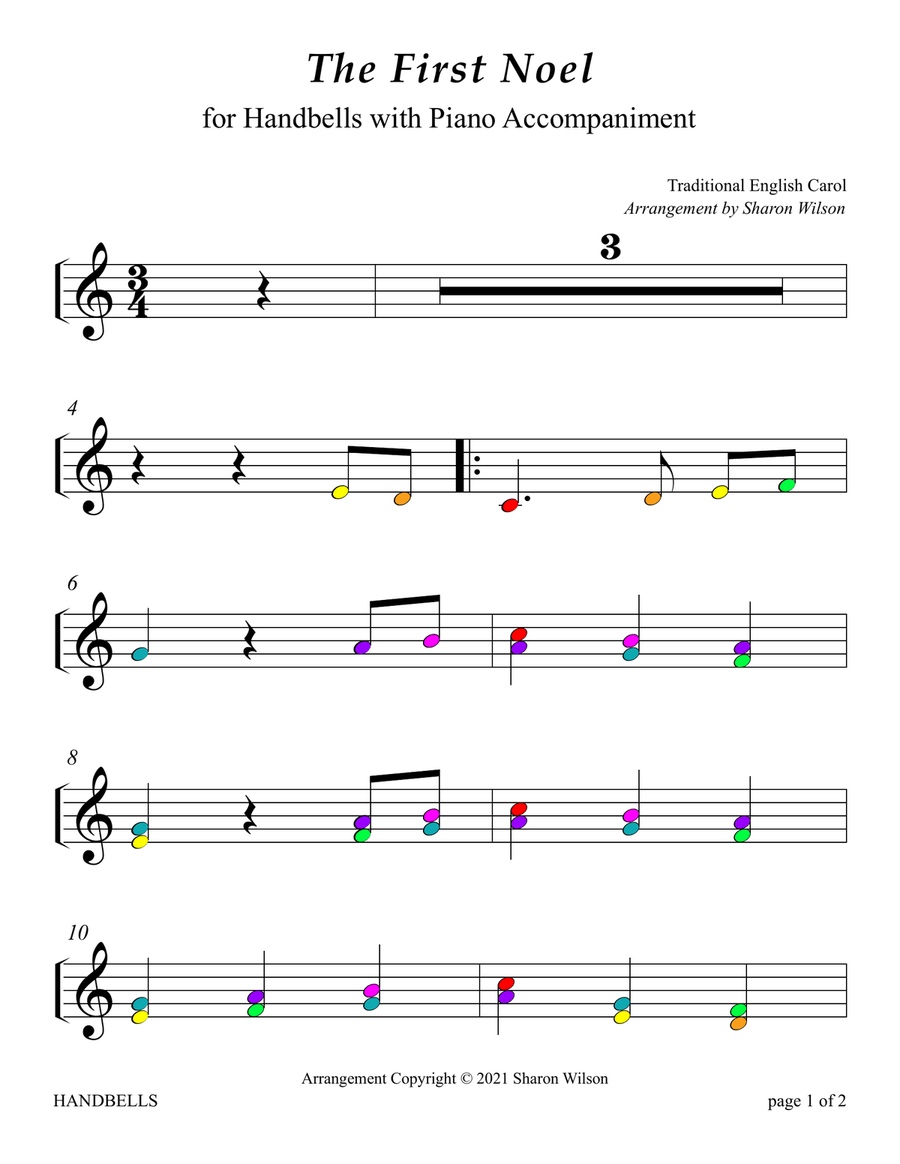 The First Noel (for One Octave Handbell Choir with Piano accompaniment) Handbell Choir scores gallery preview page 5
