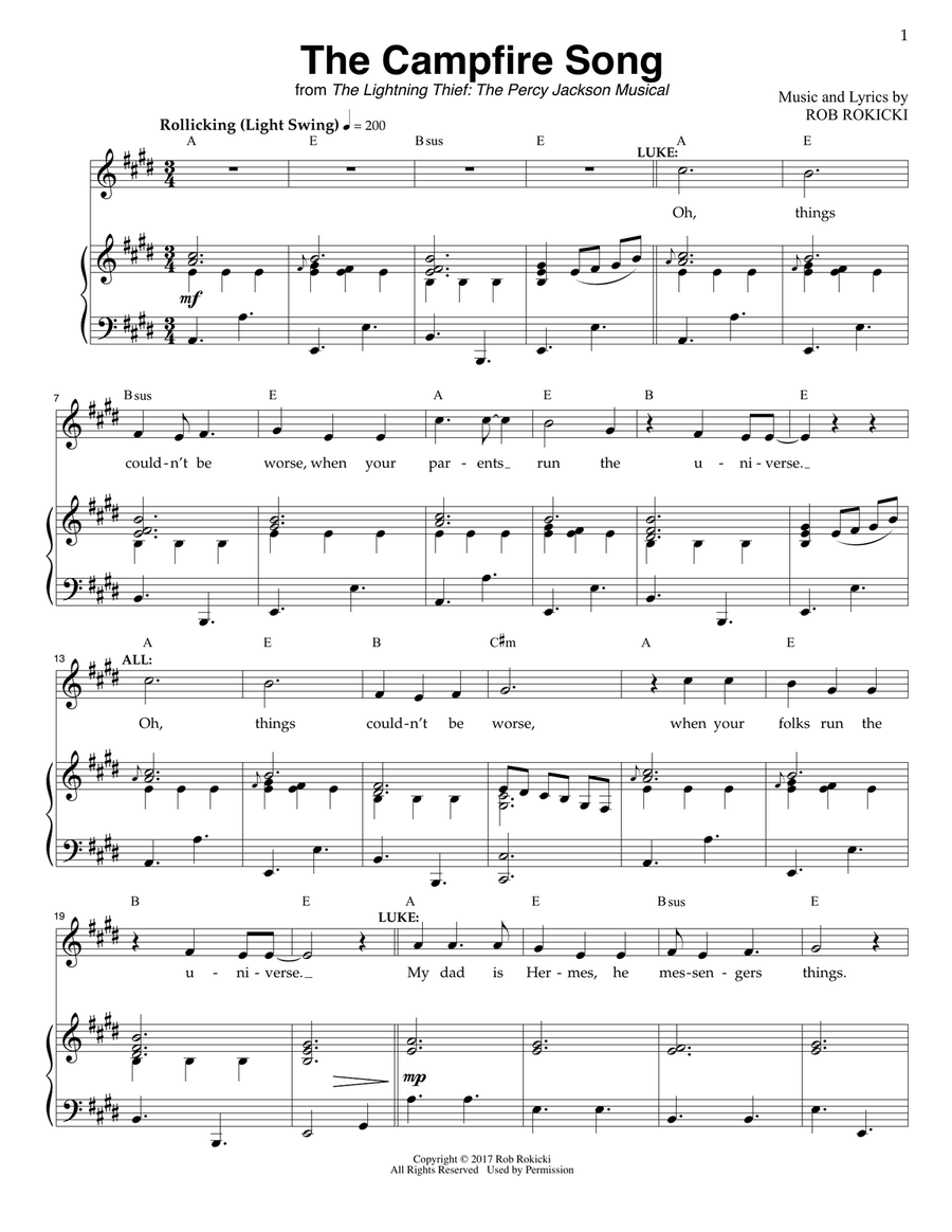 The Campfire Song (from The Lightning Thief: The Percy Jackson Musical) Voice scores gallery preview page 1