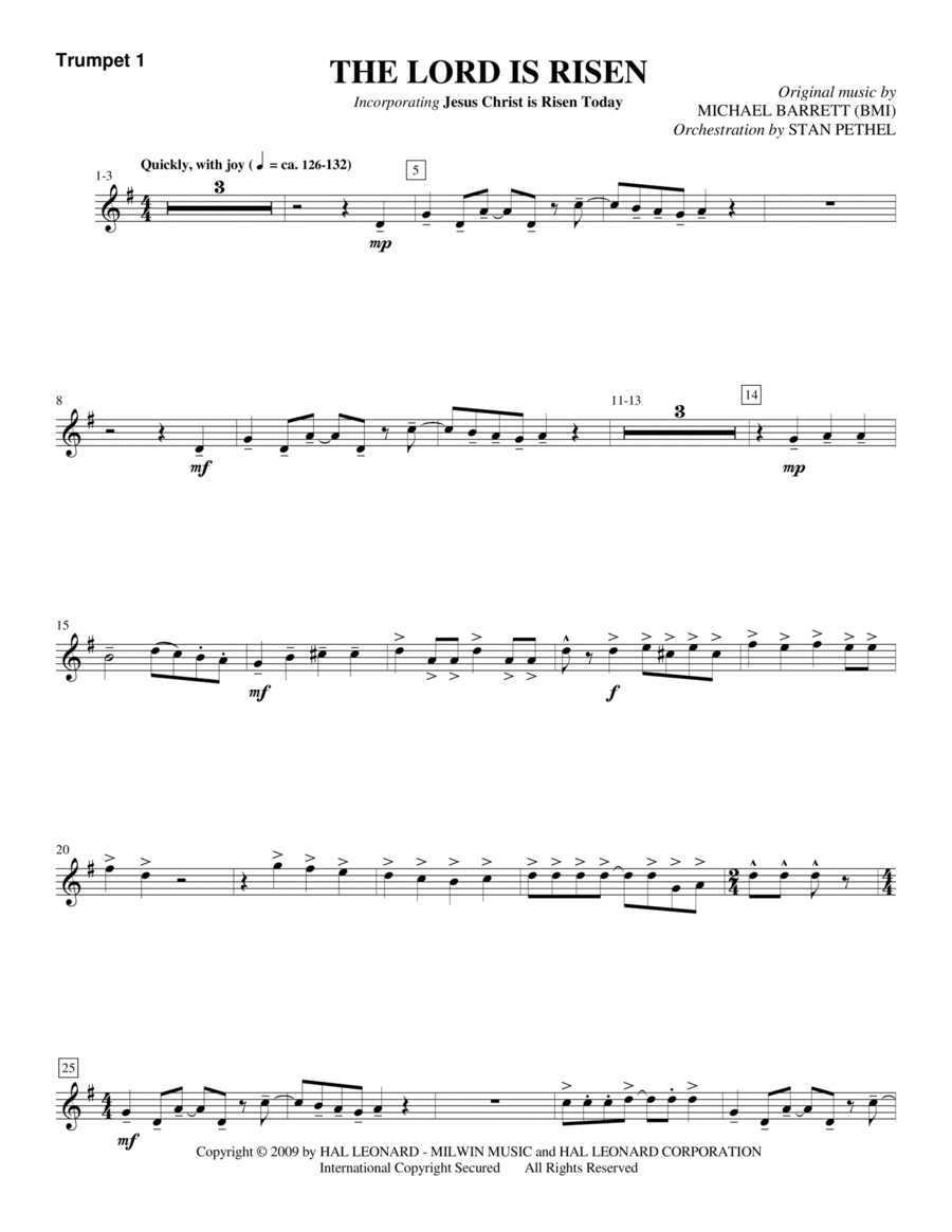 The Lord Is Risen - Bb Trumpet 1 Choir scores gallery preview page 1