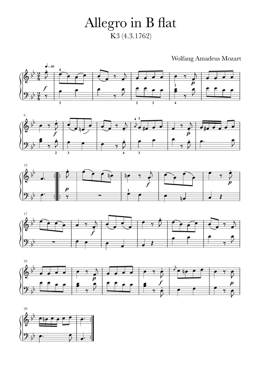 Allegro in B flat K.3 Piano Method scores gallery preview page 1