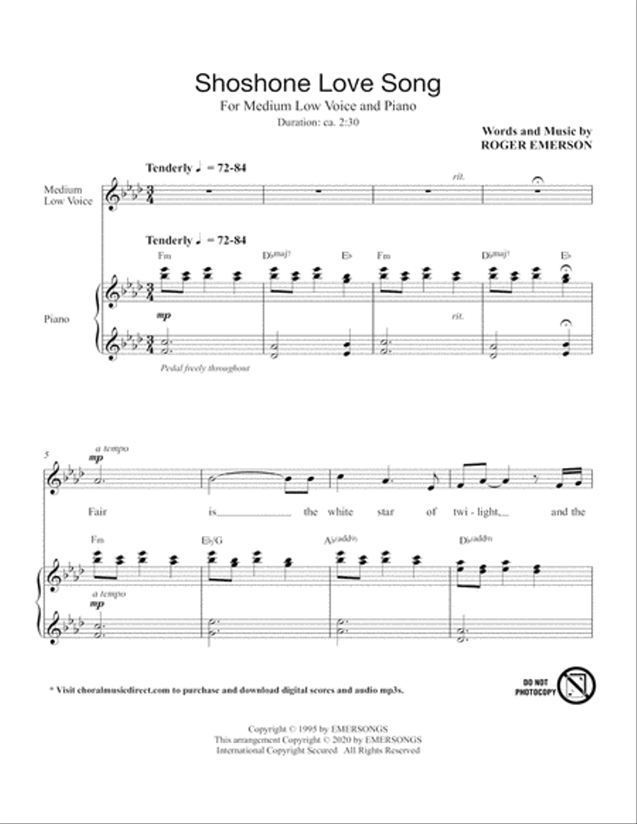 Shoshone Love Song (Medium Low Voice) (includes Audio) Choir scores gallery preview page 2
