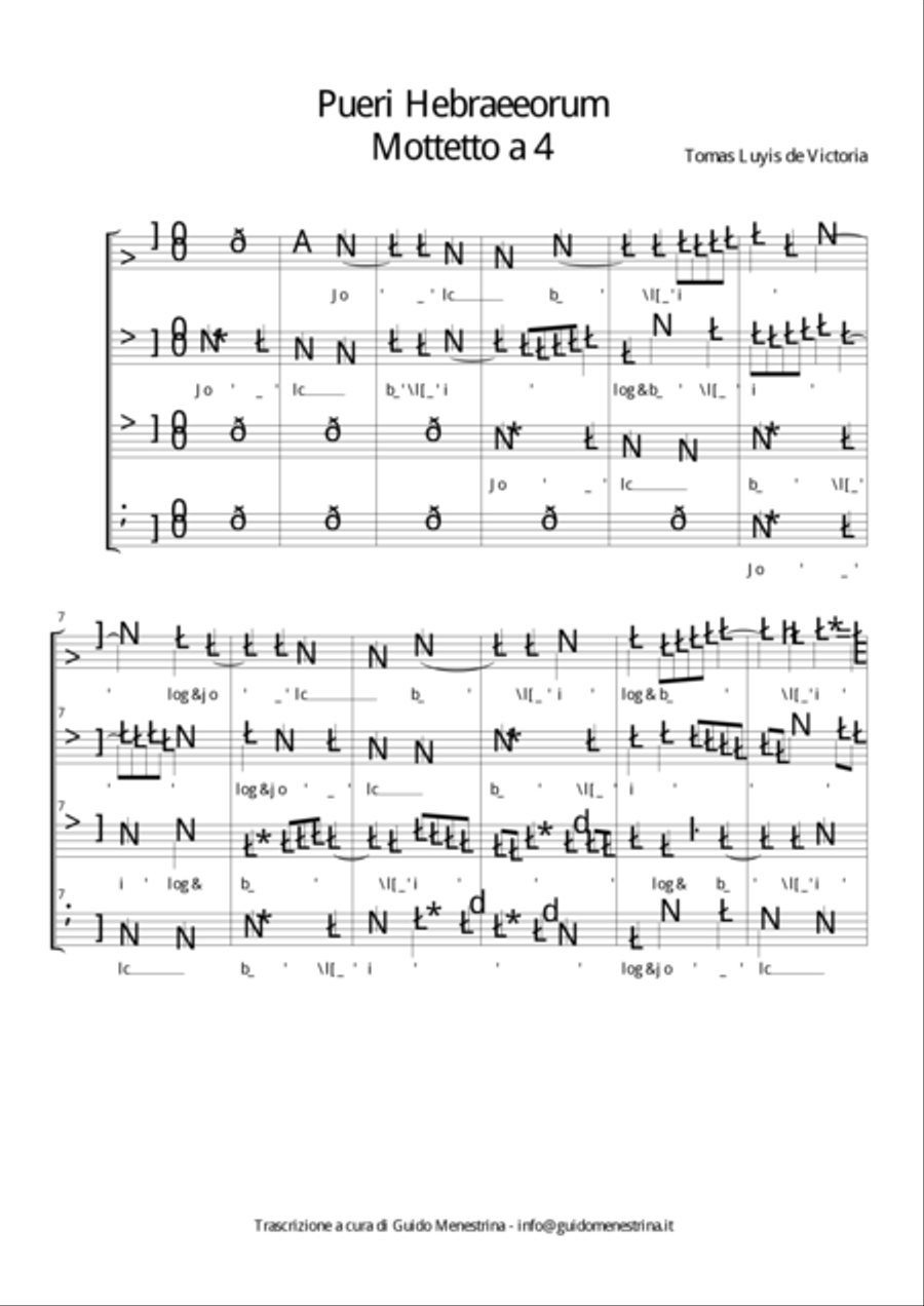 Tomas Luis De Victoria - Pueri hebraeorum 4-Part scores gallery preview page 1