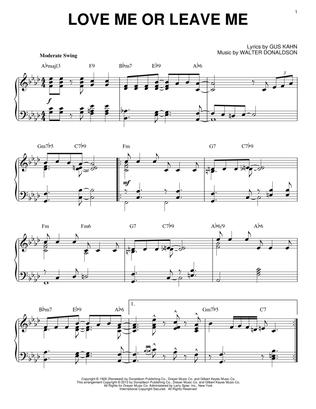 Book cover for Love Me Or Leave Me [Jazz version] (arr. Brent Edstrom)