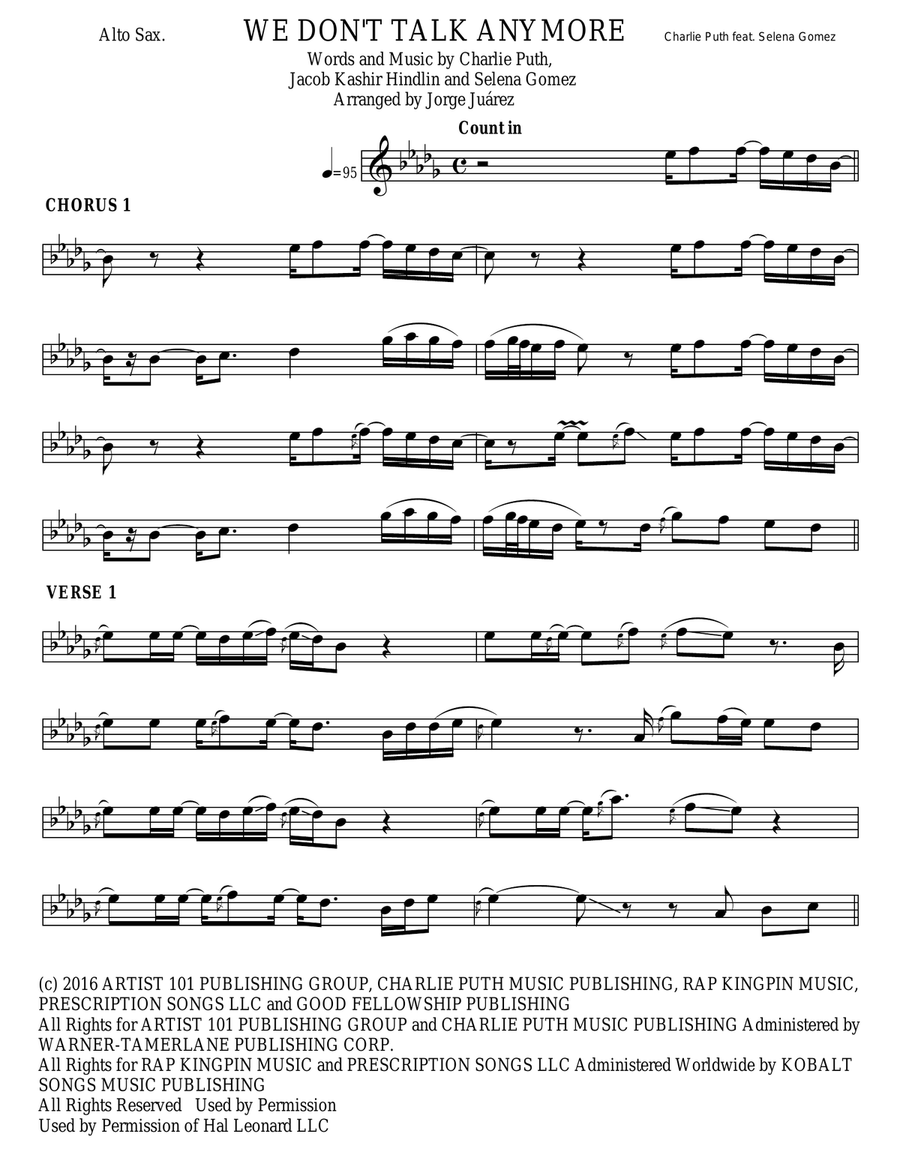We Don't Talk Anymore Alto Saxophone scores gallery preview page 1