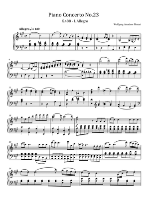 Book cover for Mozart - Piano Concerto No.23 K.488 - I. Allegro - For Piano Solo