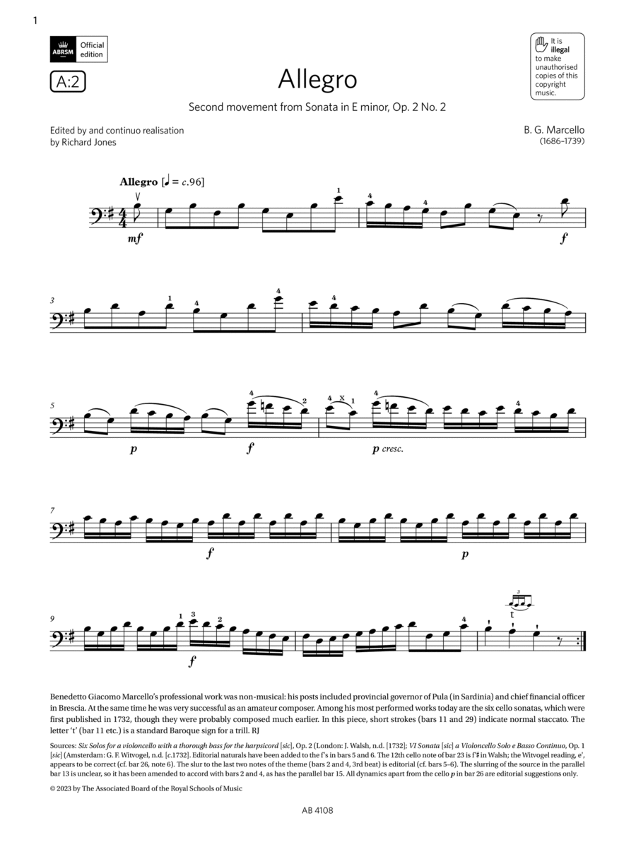 Allegro (Grade 5, A2, from the ABRSM Cello Syllabus from 2024)