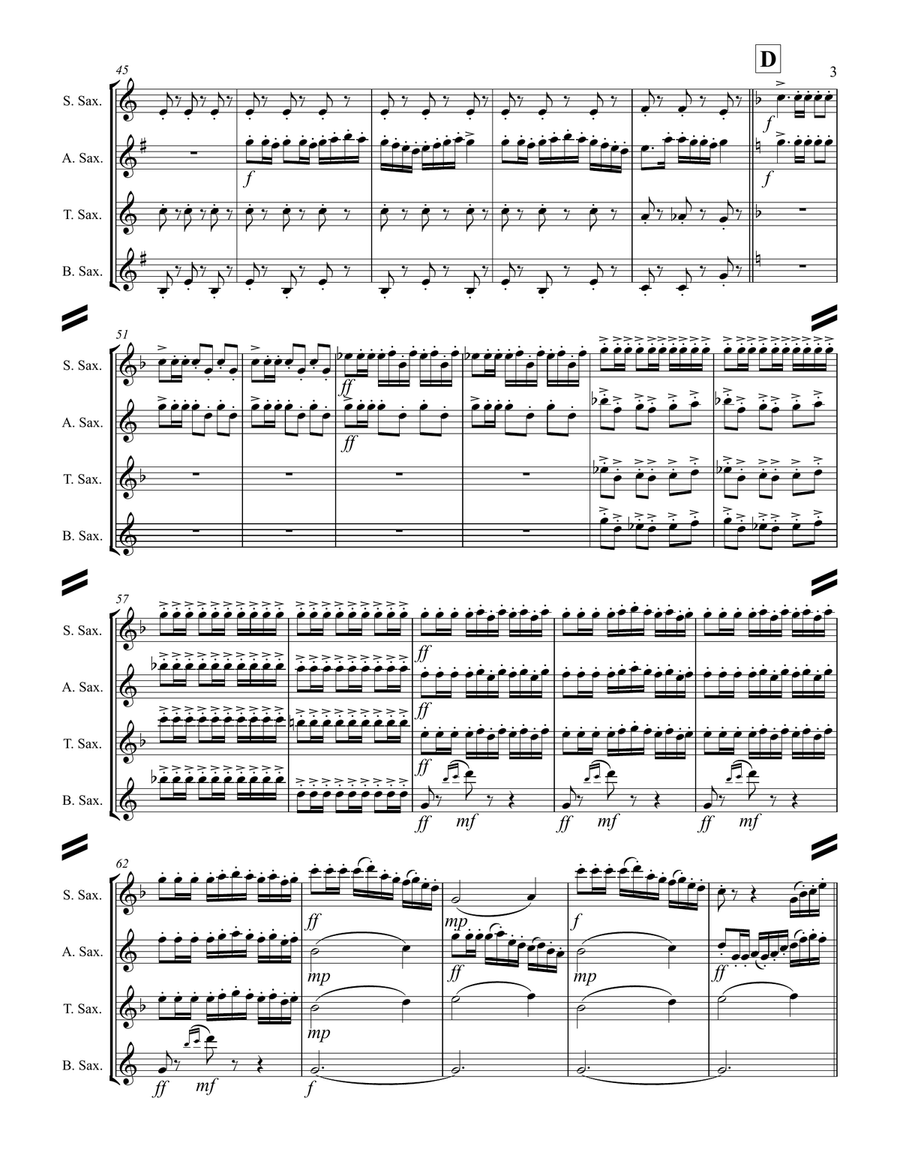 Procession of the Nobles from Mlada (for Saxophone Quartet SATB) Saxophone Quartet scores gallery preview page 4