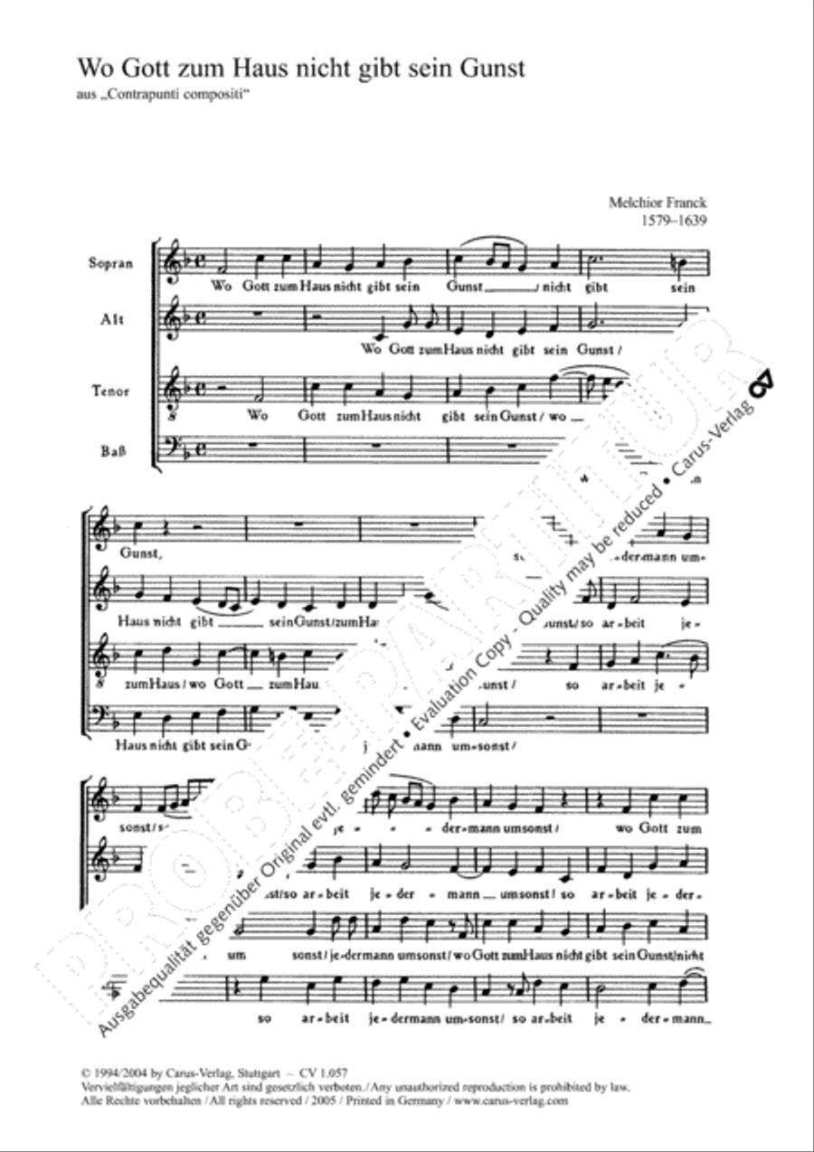 Wo Gott zum Haus nicht gibt sein Gunst 4-Part scores gallery preview page 2
