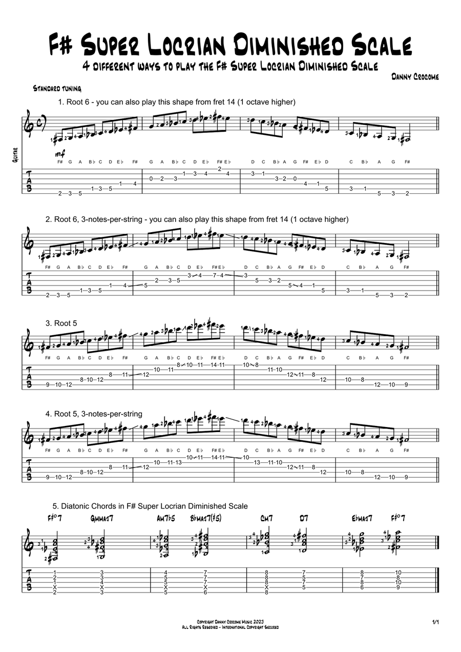 F# Super Locrian Diminished Scale (4 Ways to Play) Electric Guitar scores gallery preview page 1