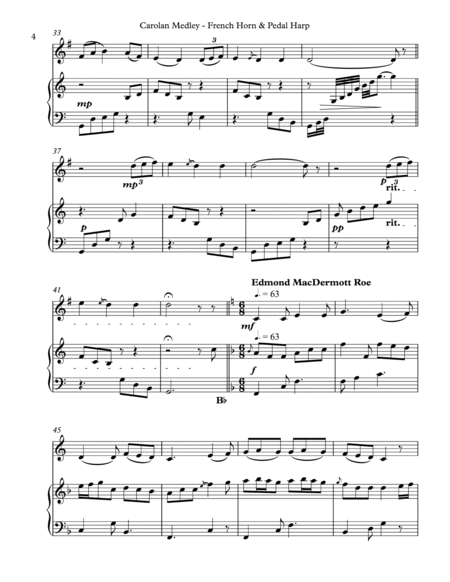 Carolan Medley, Duet for French Horn & Pedal Harp by Turlough O'carolan Horn - Digital Sheet Music