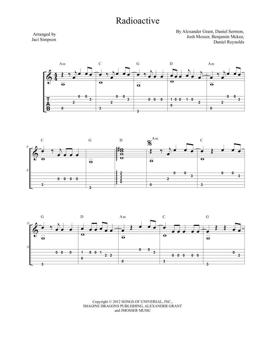 Radioactive Guitar Tablature scores gallery preview page 1