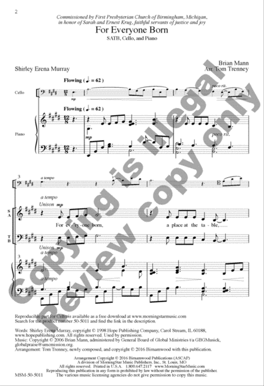 For Everyone Born (Choral Score) 4-Part scores gallery preview page 2