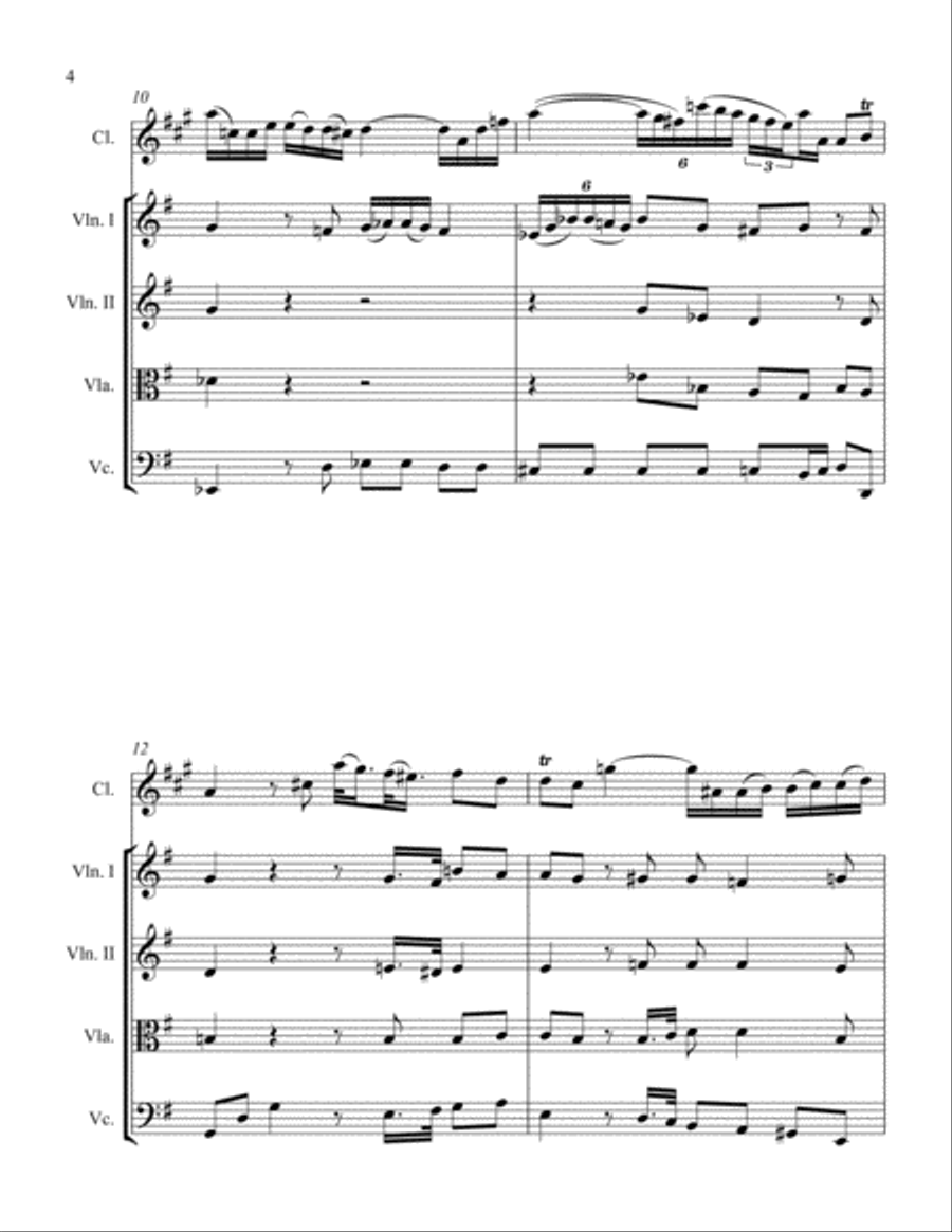 Sonata in E Minor for Clarinet and String Quartet I. Adagio Chamber Orchestra scores gallery preview page 4
