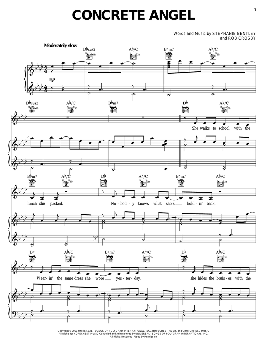 Concrete Angel Piano, Vocal, Guitar scores gallery preview page 1