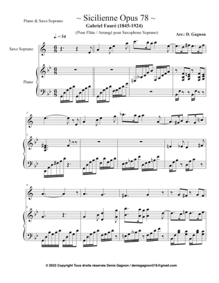 Sicilienne Opus 78 / (More Difficult Version Saxophone)