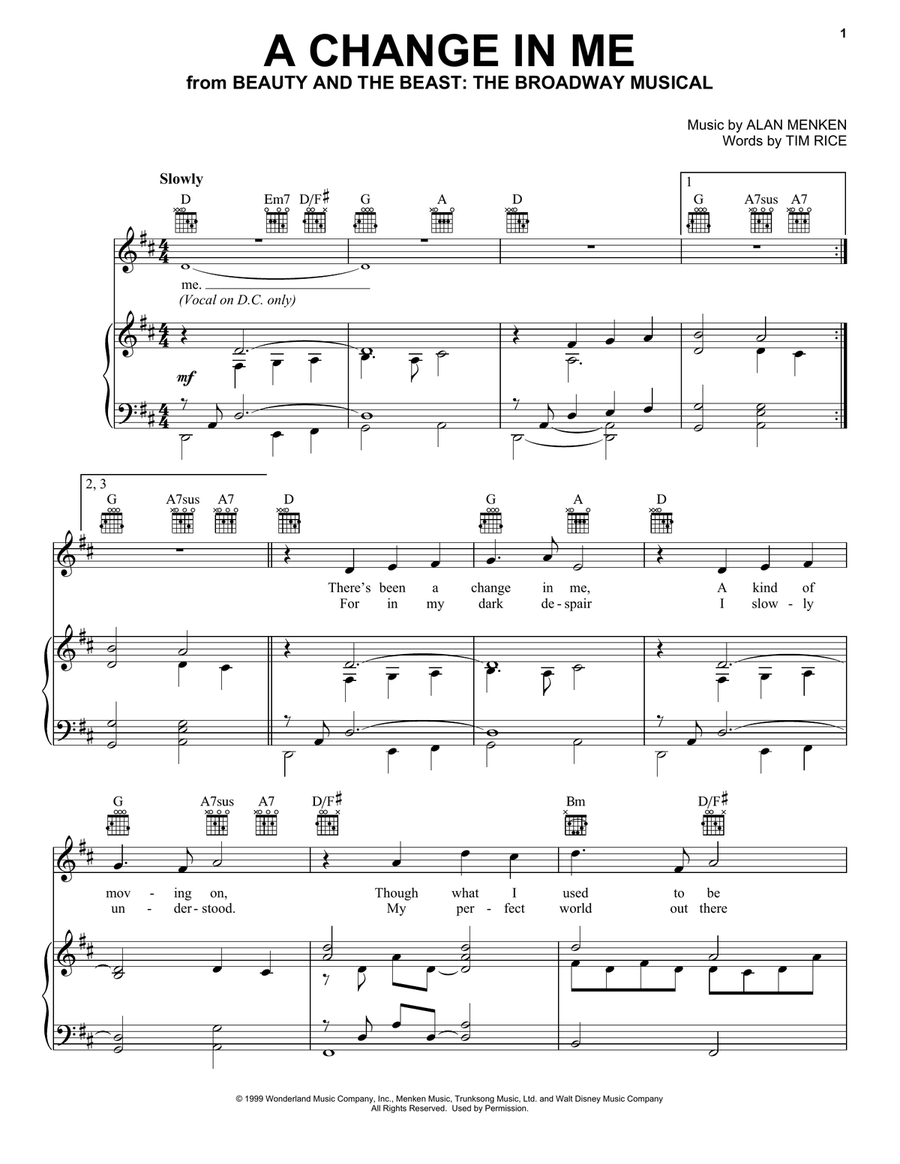 A Change In Me (from Beauty and the Beast: The Musical) Guitar scores gallery preview page 1