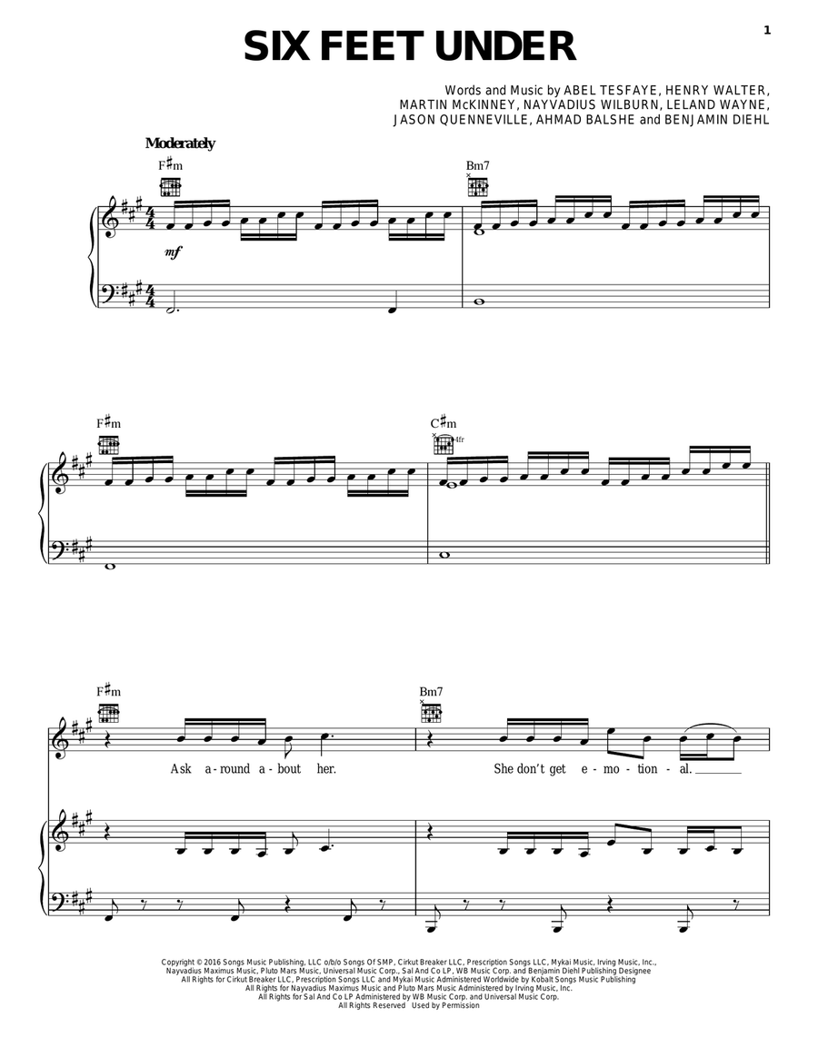 Six Feet Under Piano, Vocal, Guitar scores gallery preview page 1