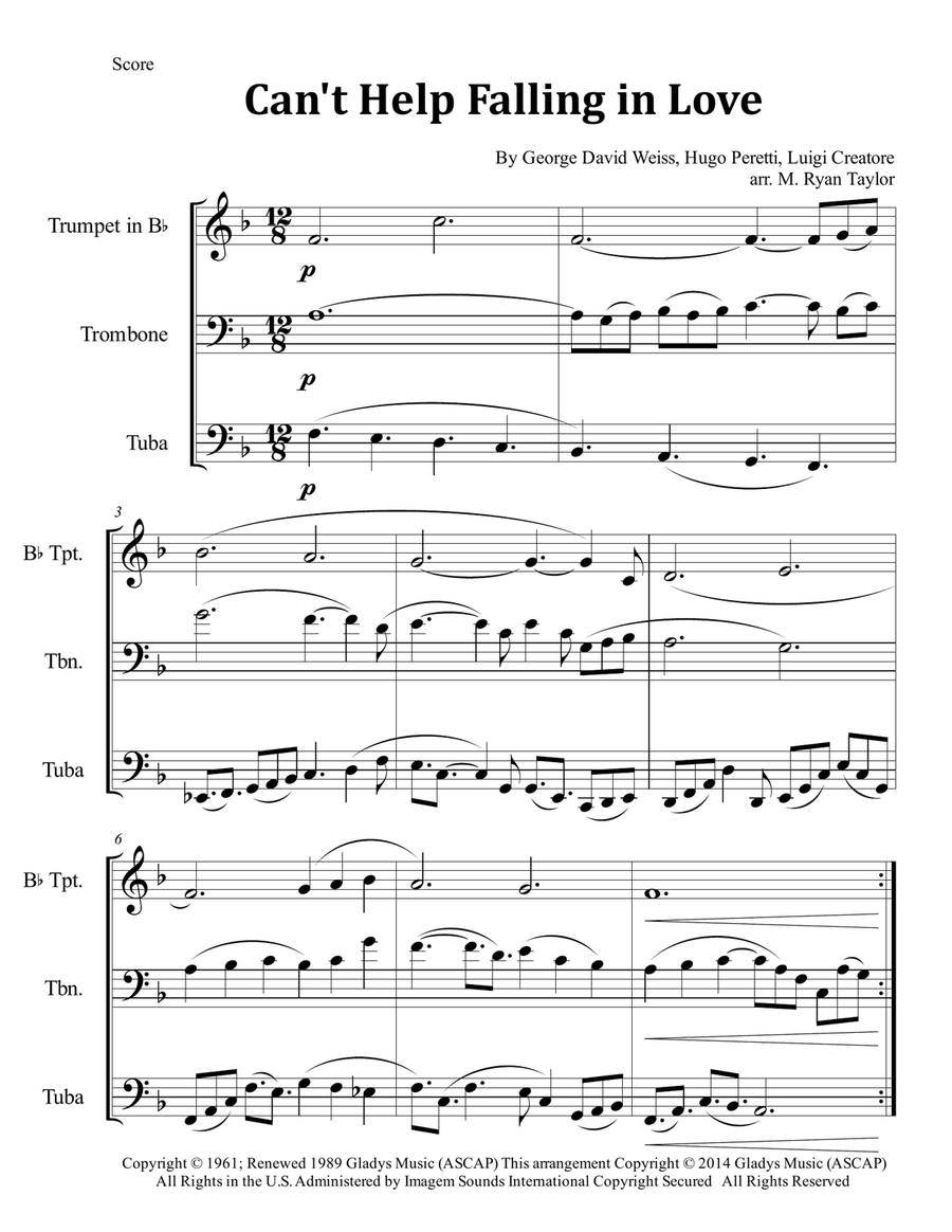 Can't Help Falling In Love Brass Ensemble scores gallery preview page 1