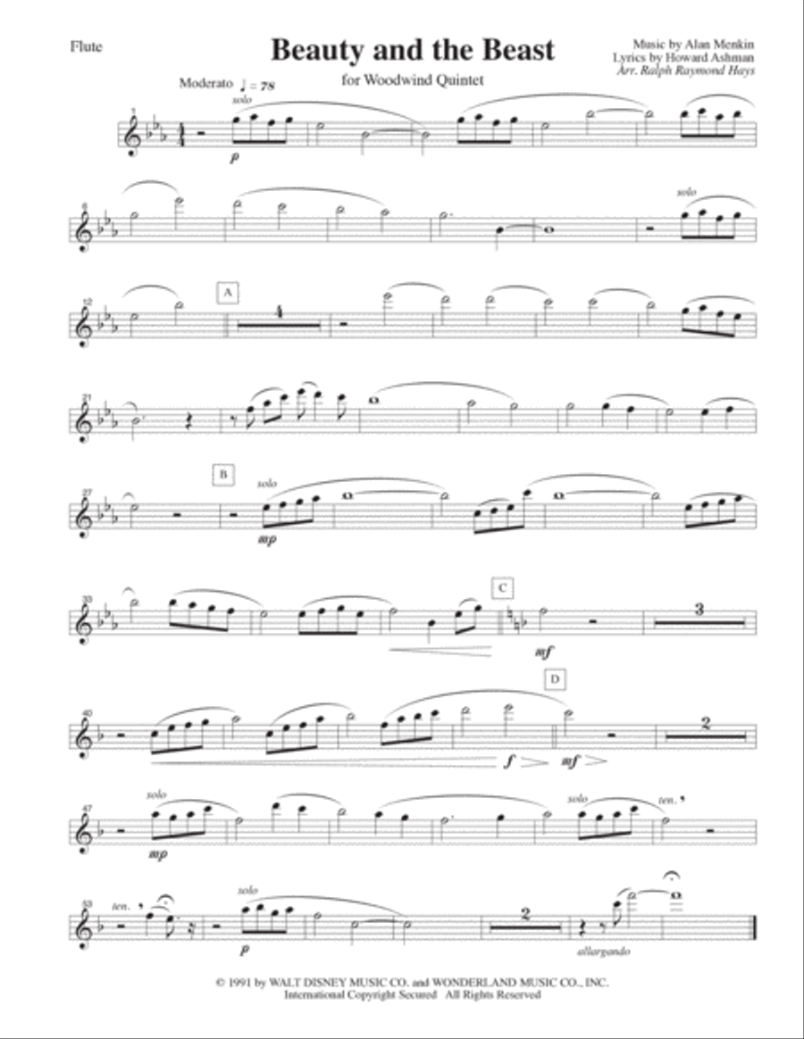 Beauty And The Beast Woodwind Quintet scores gallery preview page 5