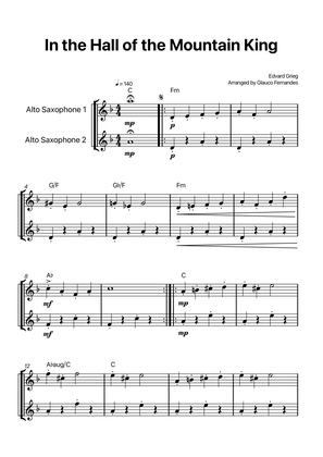 In the Hall of the Mountain King - Alto Sax Duet with Chord Notations