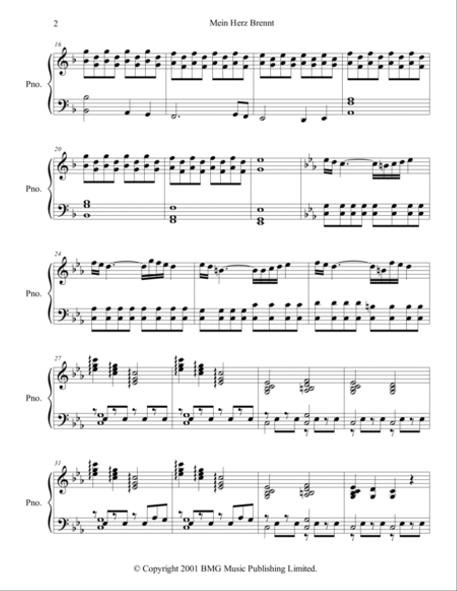 Mein Herz Brennt Piano Solo scores gallery preview page 2