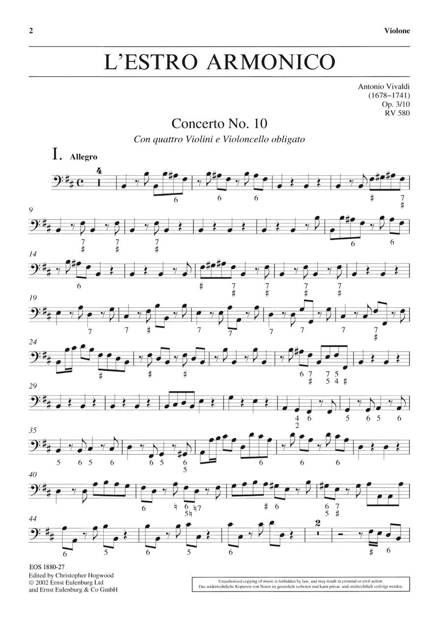 L'Estro Armonico Op. 3/10 RV 580 Double Bass scores gallery preview page 1