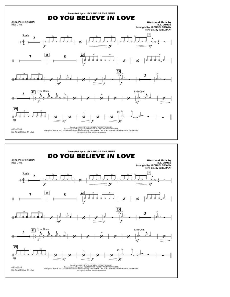Do You Believe In Love - Aux Percussion Marching Band scores gallery preview page 1