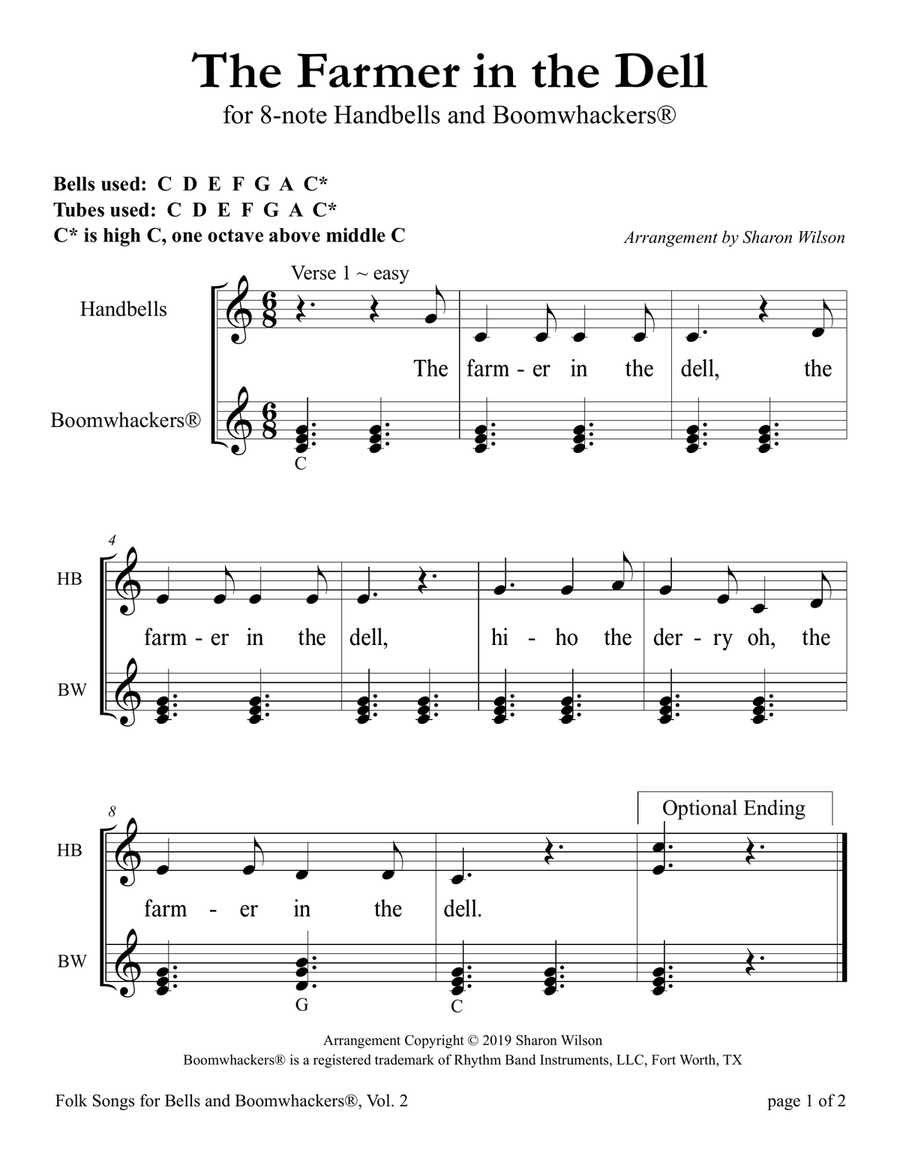 The Farmer in the Dell (for 8-note Bells and Boomwhackerswith Black and White Notes) Handbell Choir scores gallery preview page 4