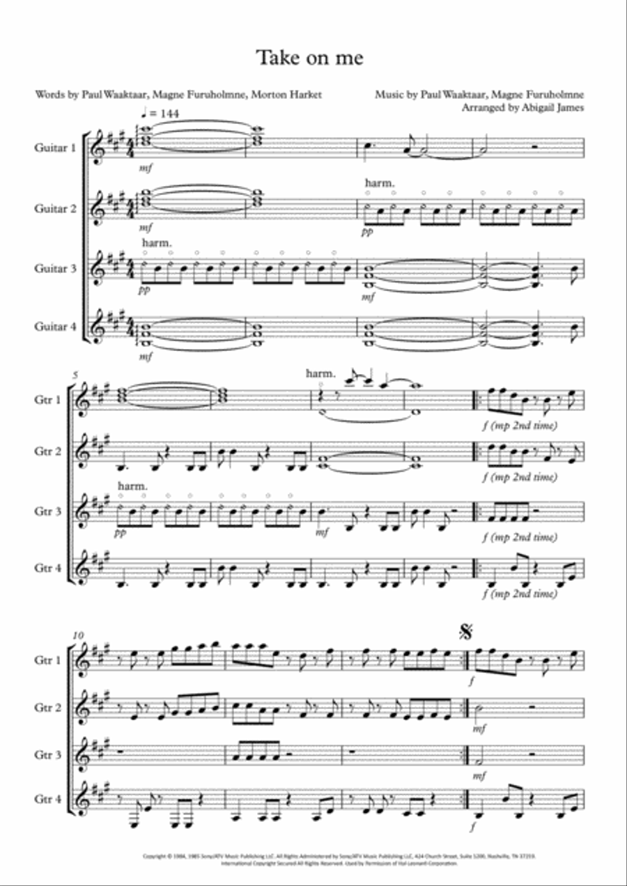 Take On Me Guitar Ensemble scores gallery preview page 2