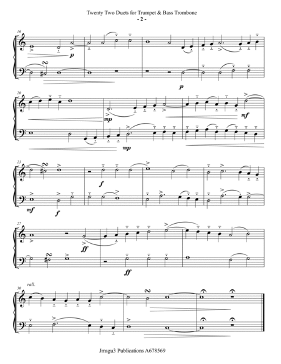 Josquin: 22 Duets for Trumpet & Bass Trombone Brass Duet scores gallery preview page 2