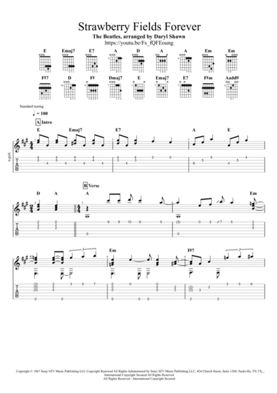 Strawberry Fields Forever Guitar Tablature scores gallery preview page 2