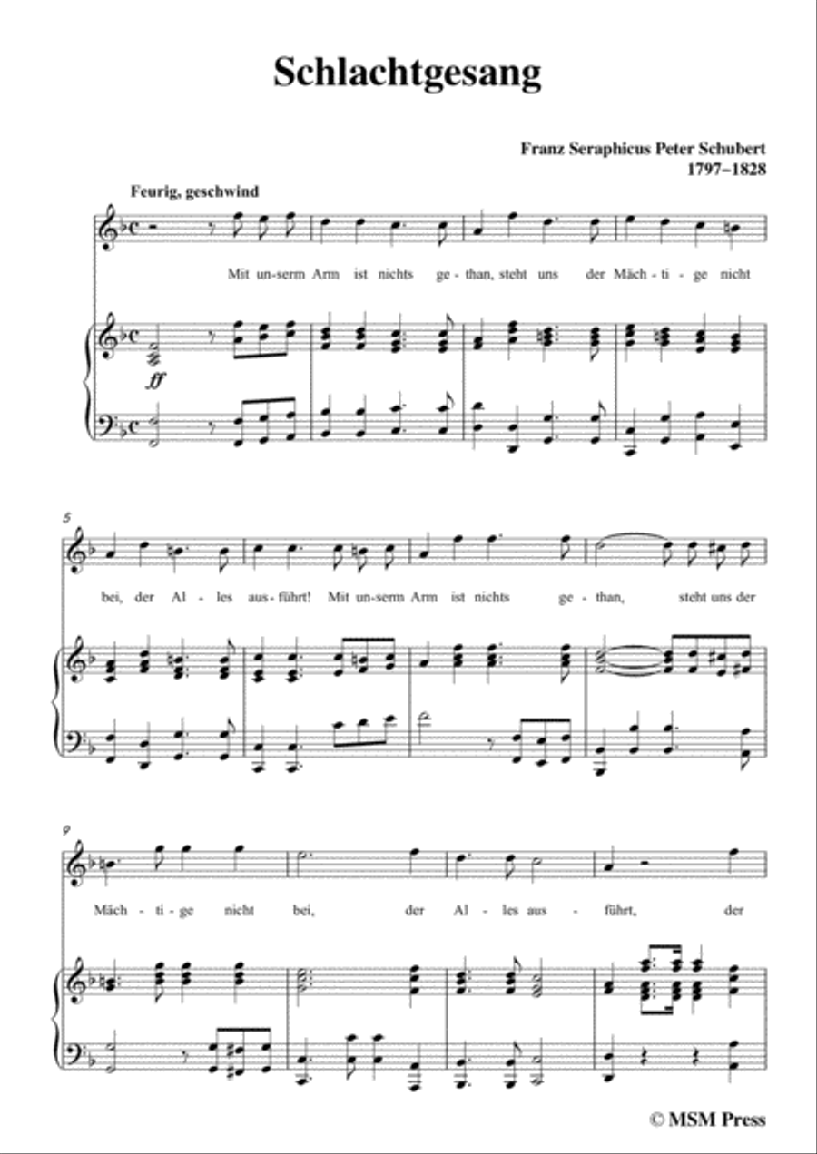 Schubert-Schlachtgesang,in F Major,for Voice&Piano Voice scores gallery preview page 3