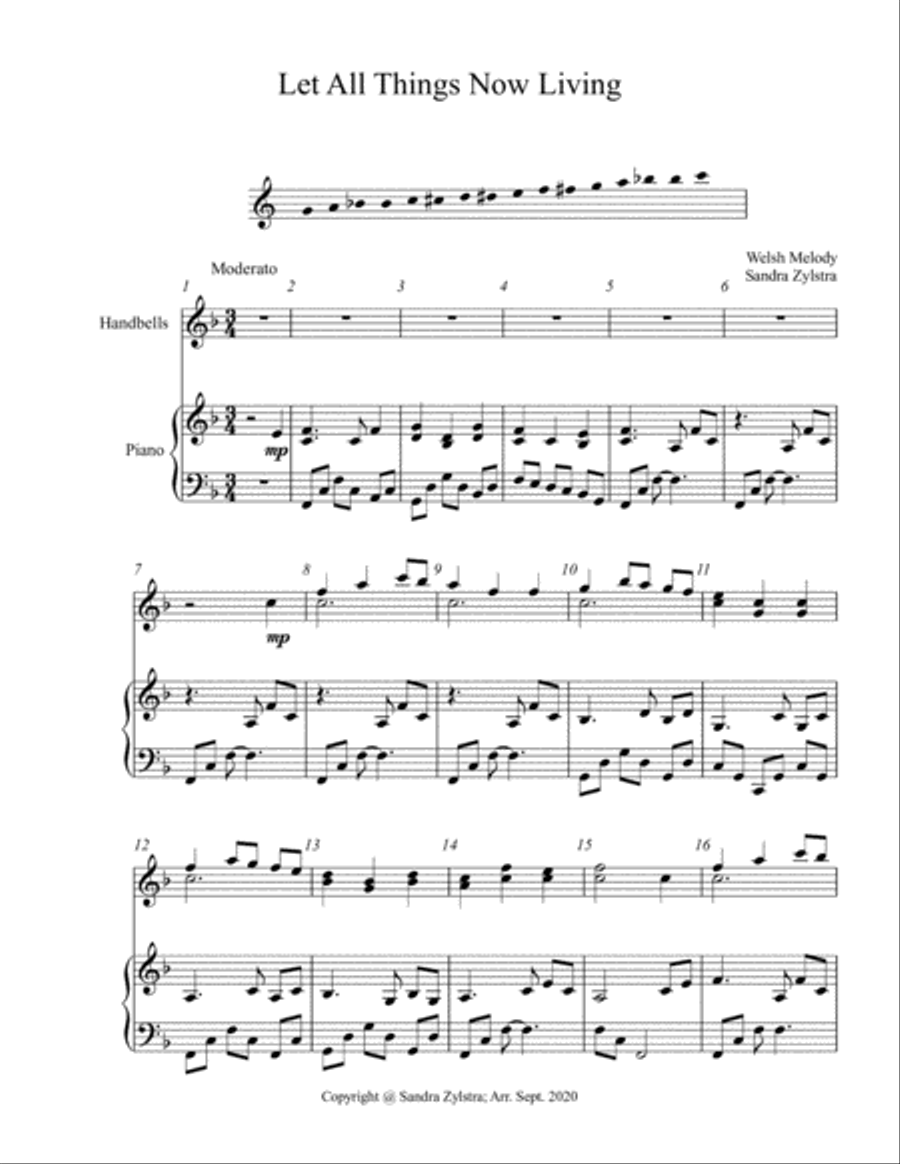 Let All Things Now Living (2 octave handbells & piano accompaniment) 2-Octaves scores gallery preview page 2
