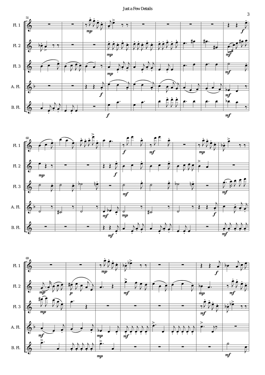 Just a Few Details for flute quintet (with optional piccolo) Piccolo scores gallery preview page 3