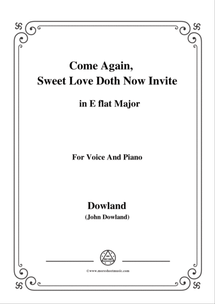 Dowland-Come Again, Sweet Love Doth Now Invite in E flat Major, for Voice and Piano Voice Solo scores gallery preview page 1