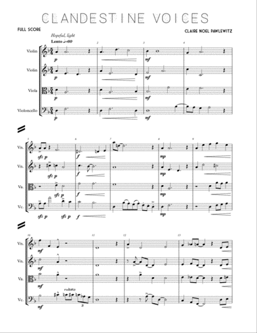 Clandestine Voices String Quartet scores gallery preview page 5