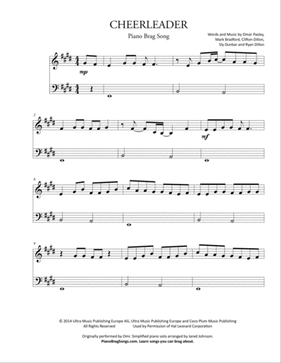 Cheerleader Easy Piano scores gallery preview page 2