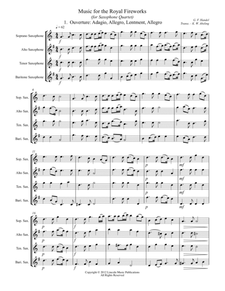 Handel – Music for the Royal Fireworks (for Saxophone Quartet SATB) image number null