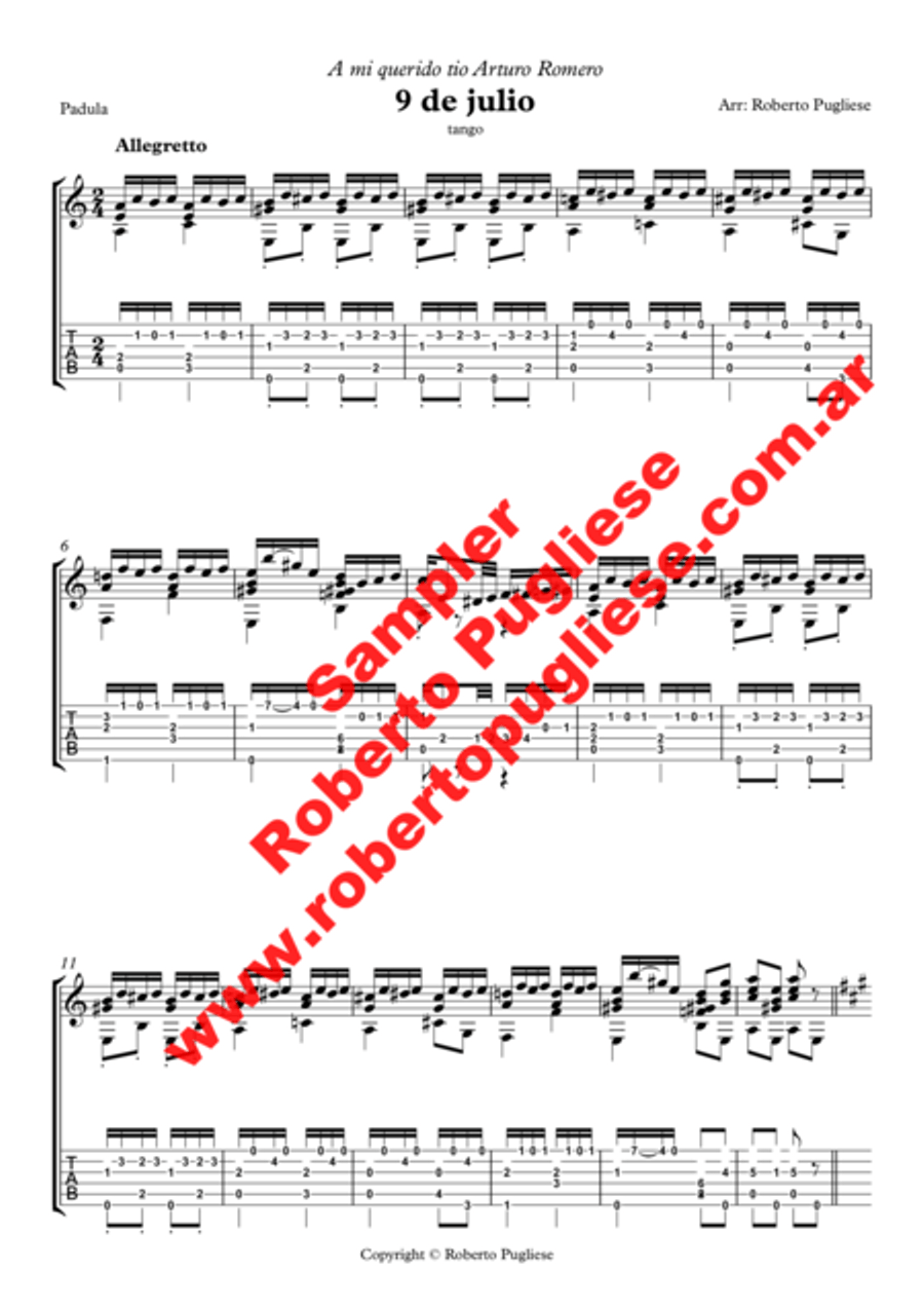 9 de Julio - tango (J. L. Padula) Classical Guitar scores gallery preview page 4