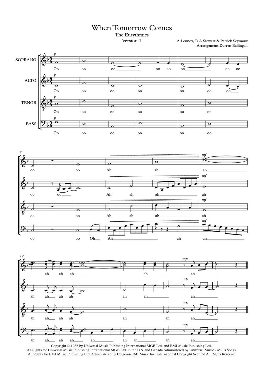 When Tomorrow Comes 4-Part scores gallery preview page 1