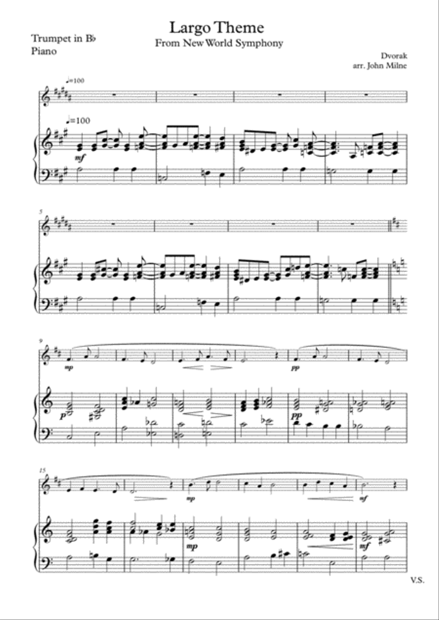 Largo from The New World Symphony arranged for trumpet and piano Trumpet Solo scores gallery preview page 2