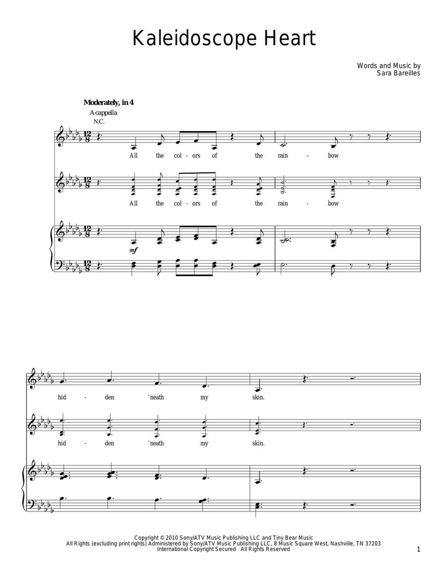 Kaleidoscope Heart Piano, Vocal, Guitar scores gallery preview page 1