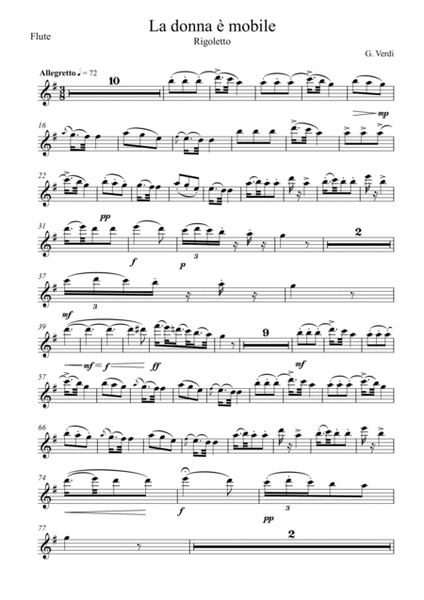 Giuseppe Verdi - La donna e mobile (Rigoletto) Flute Solo - G Key image number null